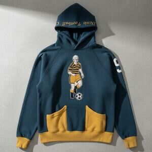 Samuel Zelig St Denis FC Hoodie Medium Vintage Navy Yellow Heavyweight